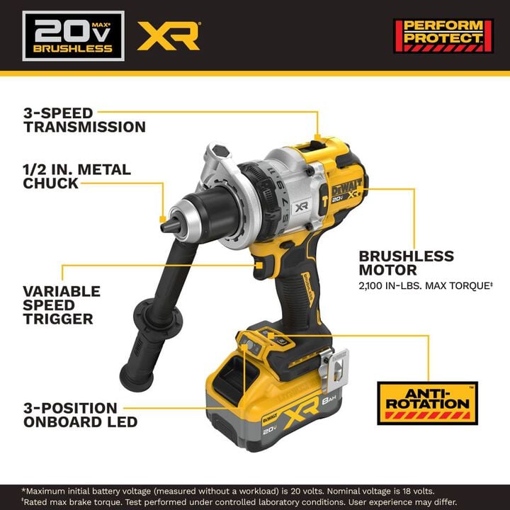 DEWALT 20V MAX XR Brushless Cordless 1/2 Inch Hammer Drill Kit, large image number 3