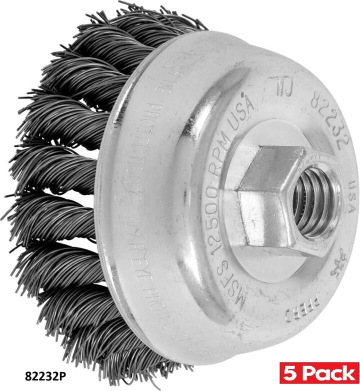 Pferd 3-1/2 Inch, 0.02 Inch Carbon Steel Knot Wire Cup Brush Bundle, 5 Pieces, large image number 1