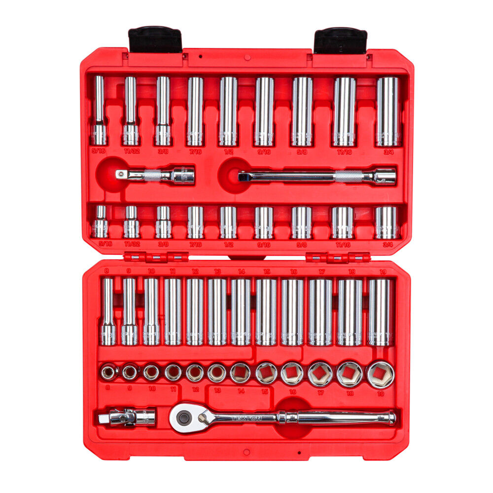 Tekton 3/8 Inch 6 Point Socket and Ratchet Set, (5/16-3/4 Inch, 8-19 mm), large image number 1