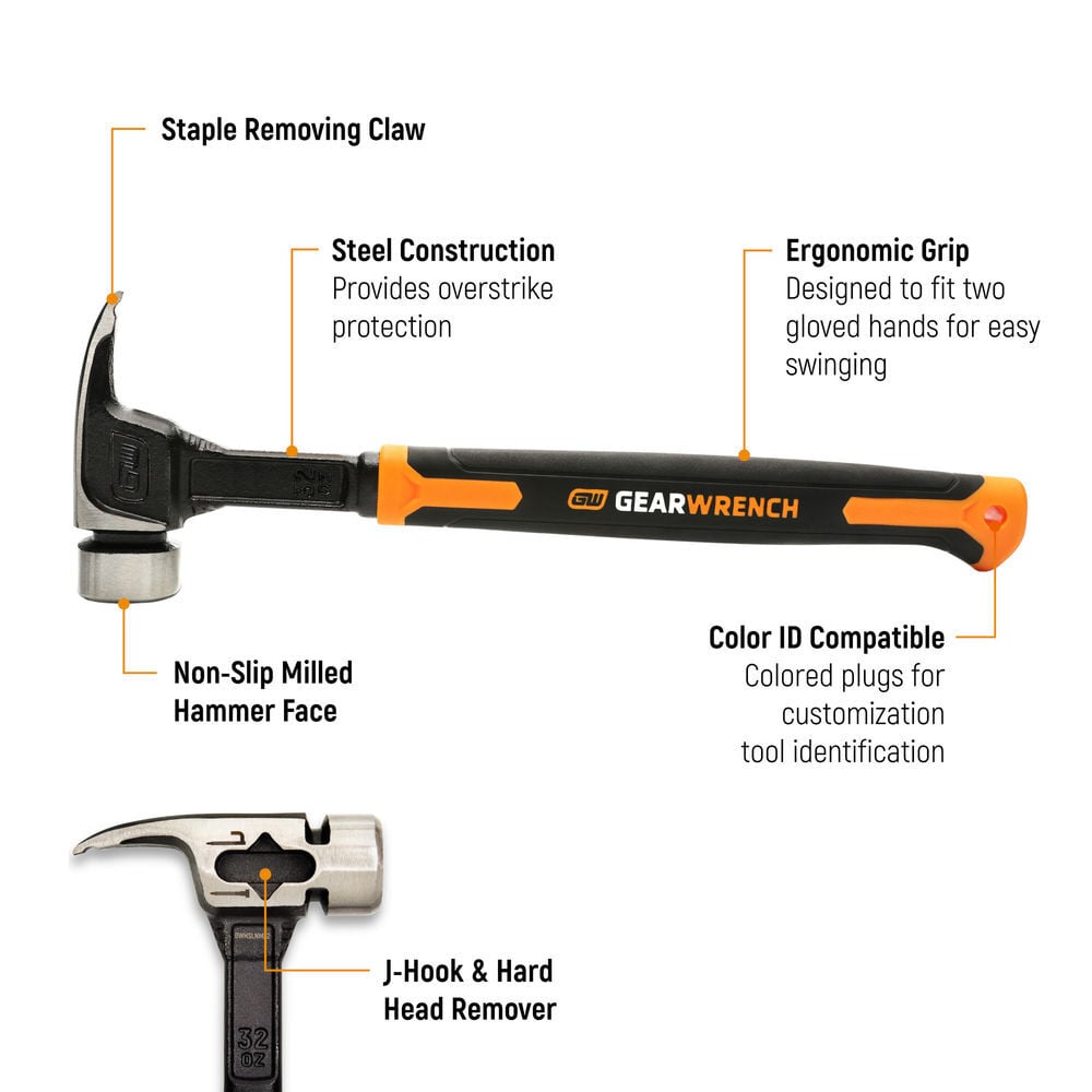 GEARWRENCH 32 Oz Multi-Function Steel Lineman Hammer, large image number 2