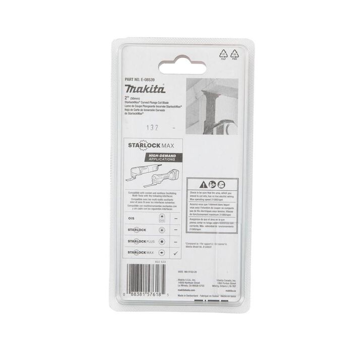 Makita StarlockMax Oscillating Multi Tool 2in Bi Metal Curved Plunge Cut Blade, large image number 3
