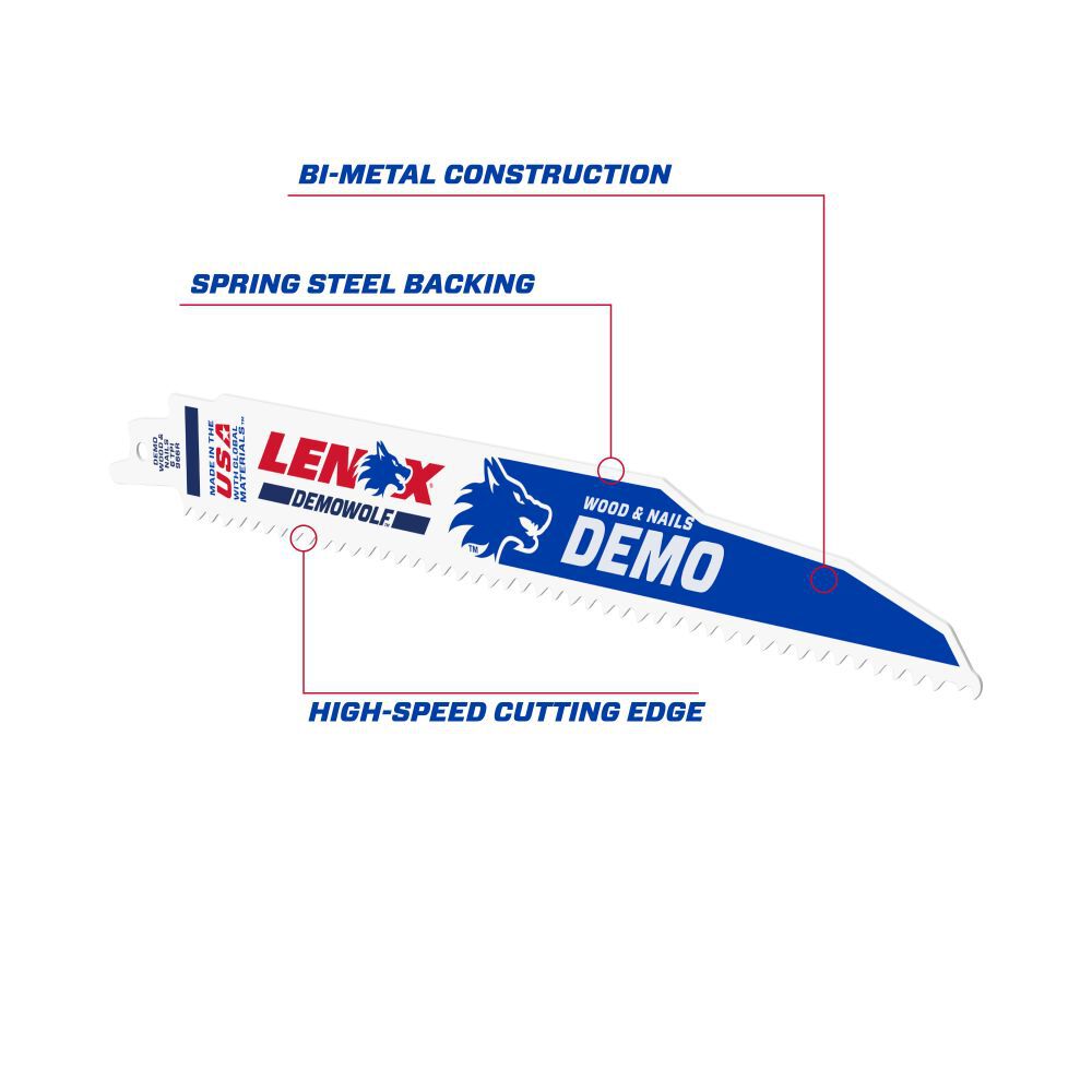 Lenox DemoWolf Reciprocating Saw Blade Bi-Metal, 9 Inch, 6 TPI, 5 Pieces, large image number 2