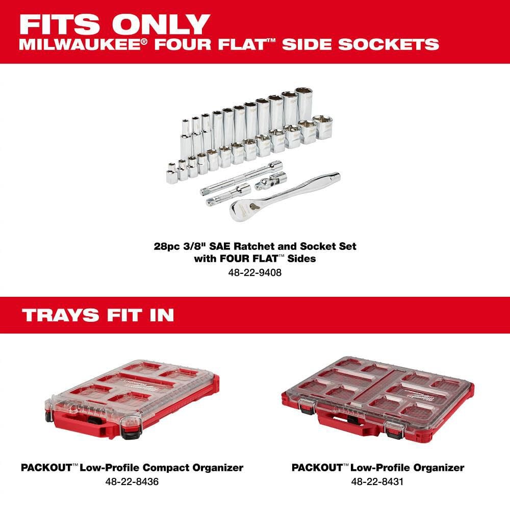 Milwaukee 3/8 28pc Ratchet and Socket Set in PACKOUT - SAE Tray, large image number 2