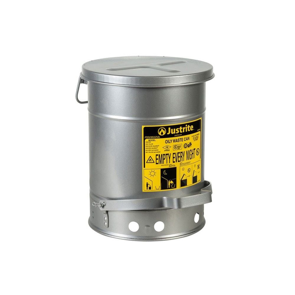 Justrite 6 Gallon Silver Self-Closing Cover Oily Waste Can, large image number 1