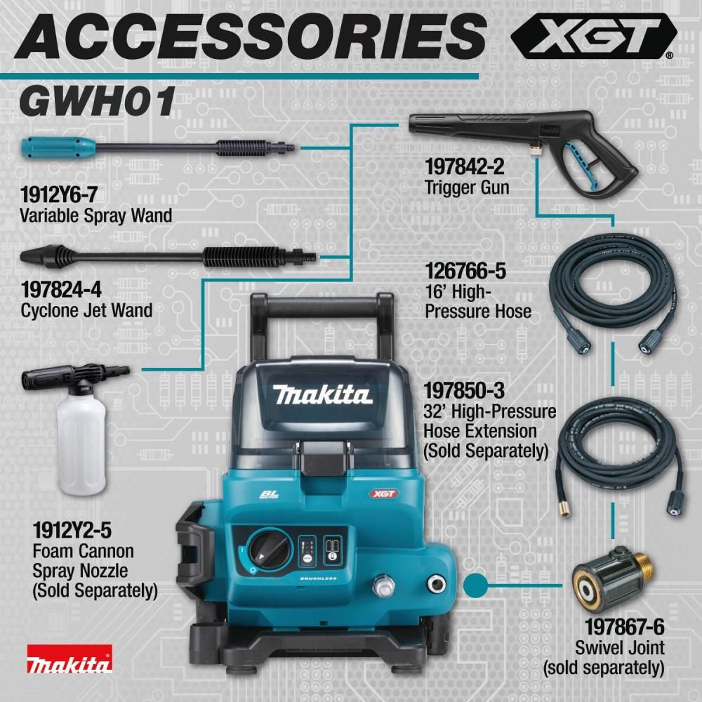 Makita 40V MAX XGT 1300 PSI 1.5 GPM Battery Powered Cold Water Pressure Washer with Variable Spray Wand Bare Tool, large image number 20