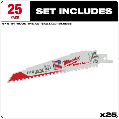 Milwaukee 6 in. 5 TPI The Ax SAWZALL Blade 25PK, large image number 1