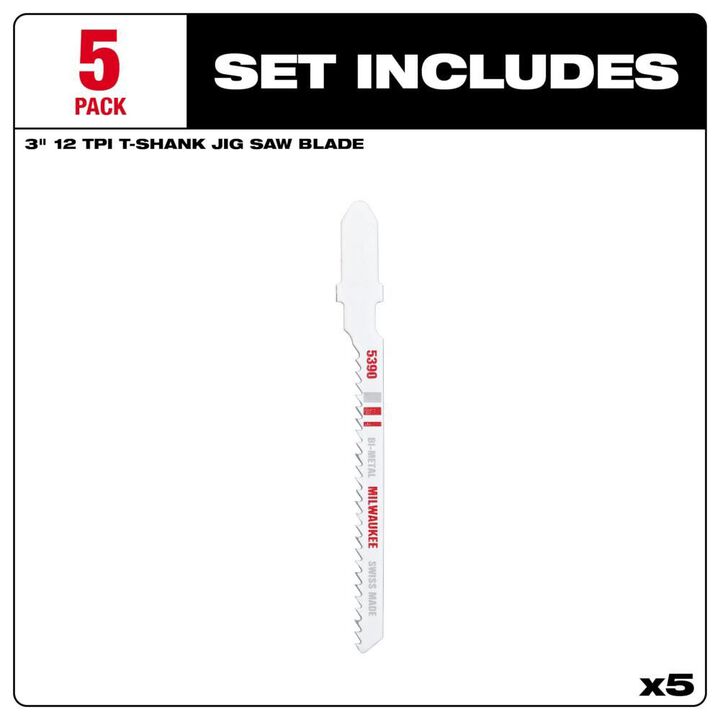 Milwaukee 3 in. 12 TPI Bi-Metal Jig Saw Blade 5PK, large image number 2