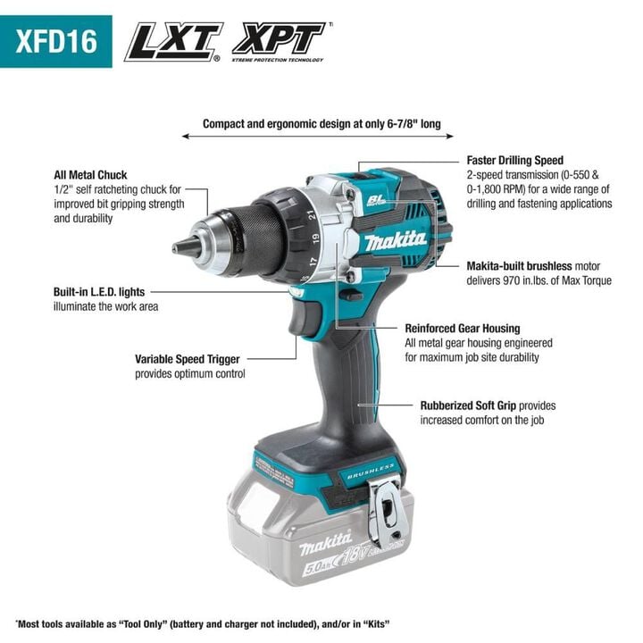 Makita 18V LXT Lithium-Ion Brushless Cordless 1/2" Driver-Drill (Bare Tool), large image number 13