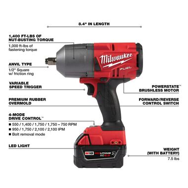 Milwaukee M18 FUEL High Torque 1/2 Impact Wrench with Friction Ring Kit, large image number 3