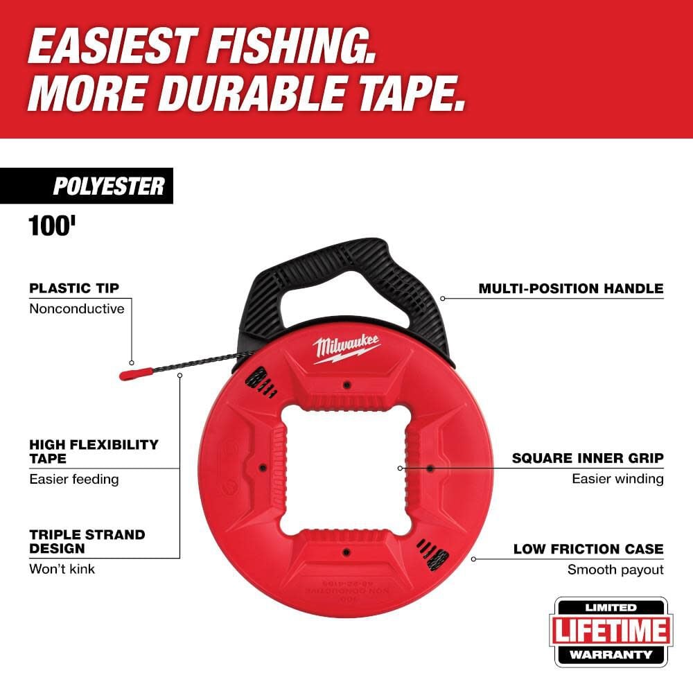 Milwaukee 100 Ft Polyester Fish Tape With Non Conductive Tip 48 22 4165 - Image 2