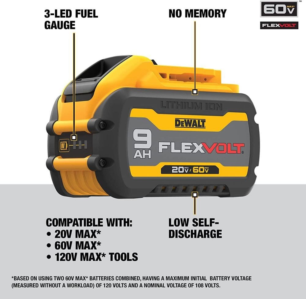 DEWALT FLEXVOLT 20V/60V 9Ah Lithium Ion Power Tool Battery Pack with Fuel Indicator, large image number 10