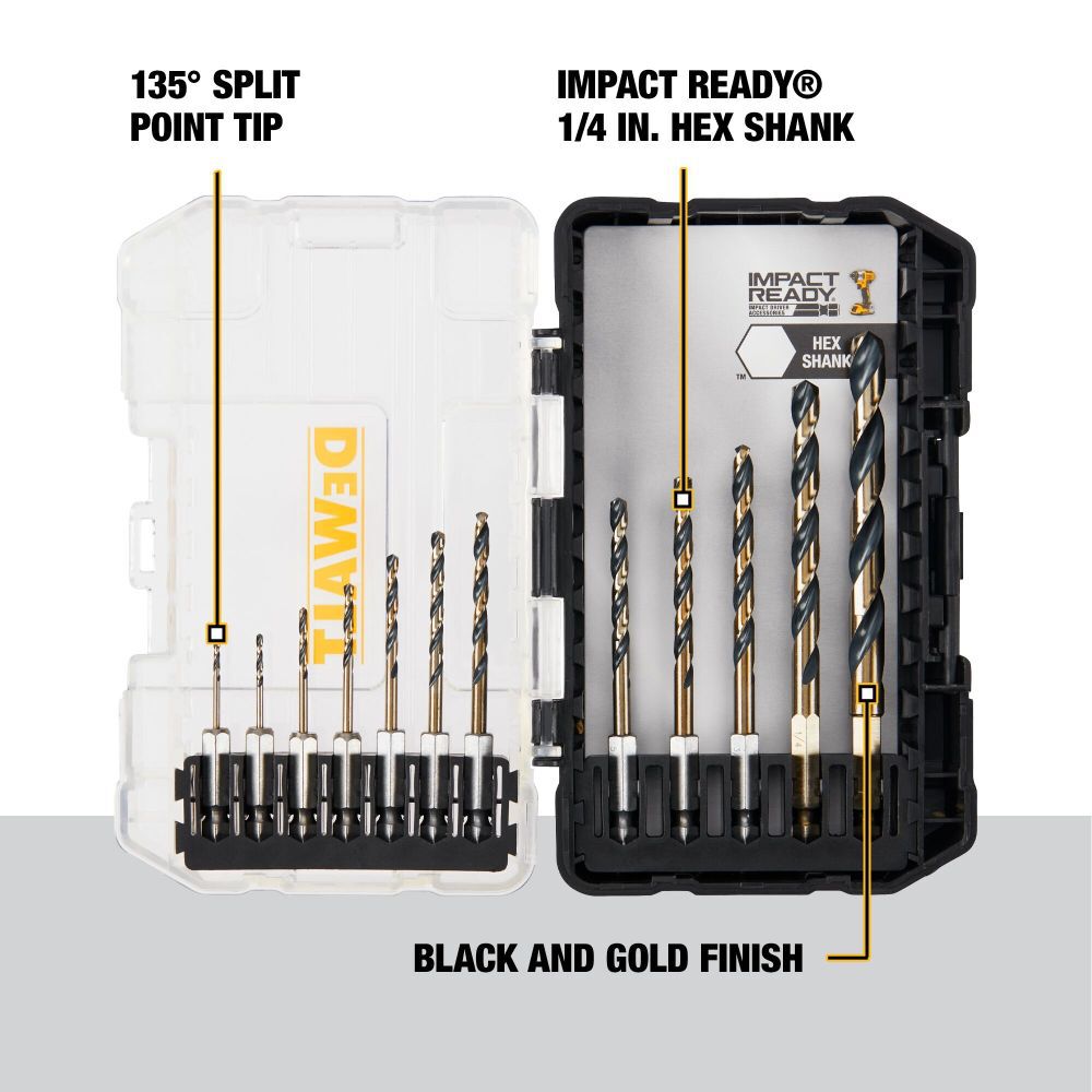 DEWALT BLACK & GOLD IMPACT READY Metal Drill Bit 12pc Set DWAH1182