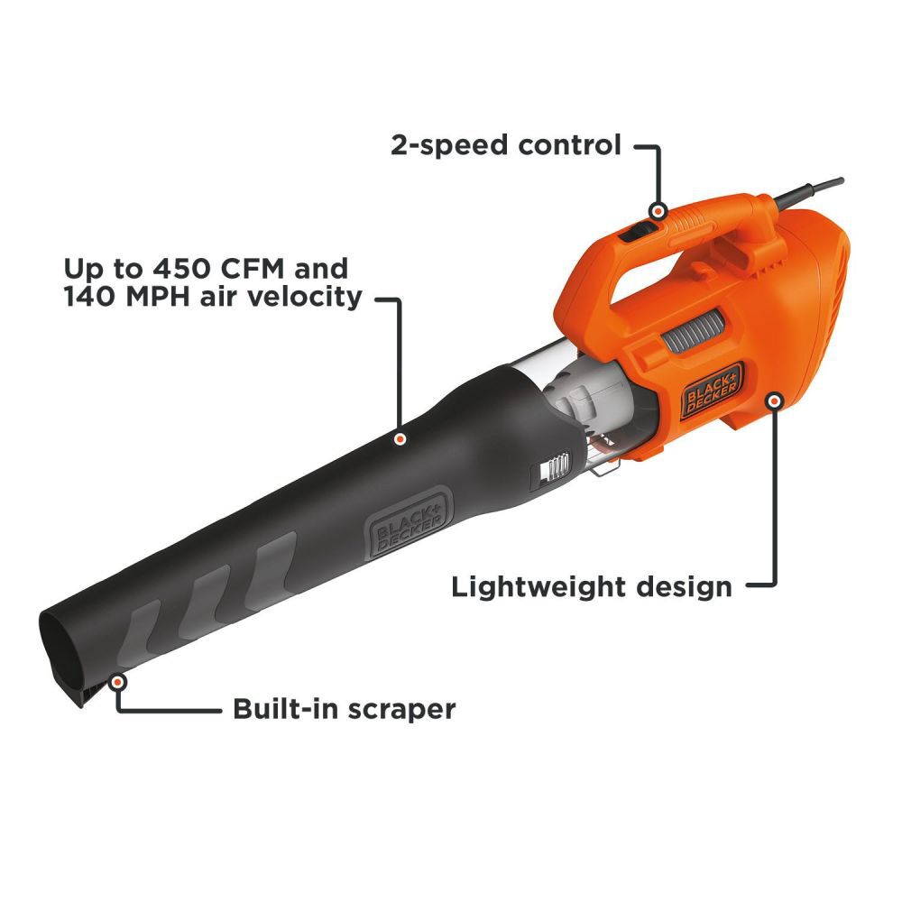 Black and Decker 9 Amp 450 CFM Corded Axial Leaf Blower BEBL750 from