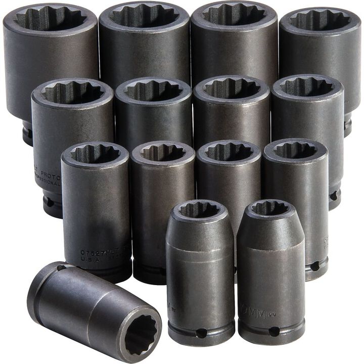 Proto 3/4in Drive 12pt Deep Metric Impact Socket Set 15pc, large image number 1
