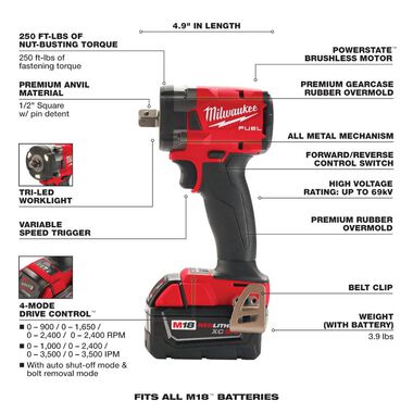 Milwaukee M18 FUEL 1/2 Compact Impact Wrench with Pin Detent Kit, large image number 7