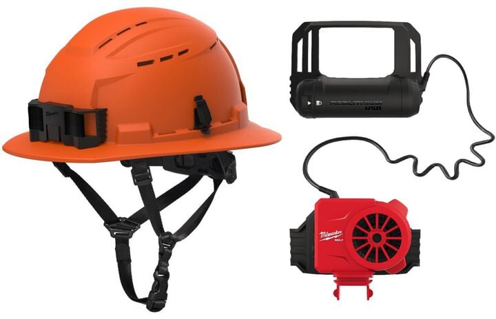 Milwaukee BOLT Full Brim Vented Safety Helmet Type 2 Class C & Cooling Fan Safety Orange