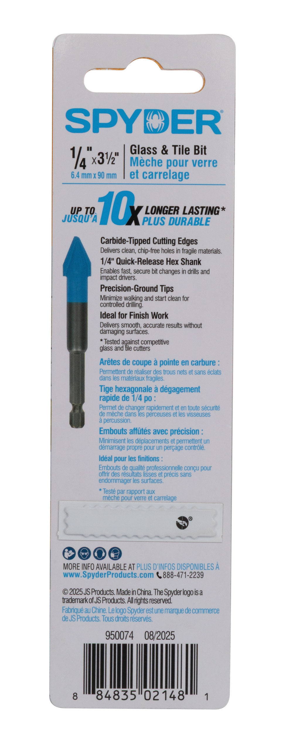 Spyder 1/4 Inch x 3.5 Inch Tile & Glass Drill Bit, Carbide-Tipped, large image number 10