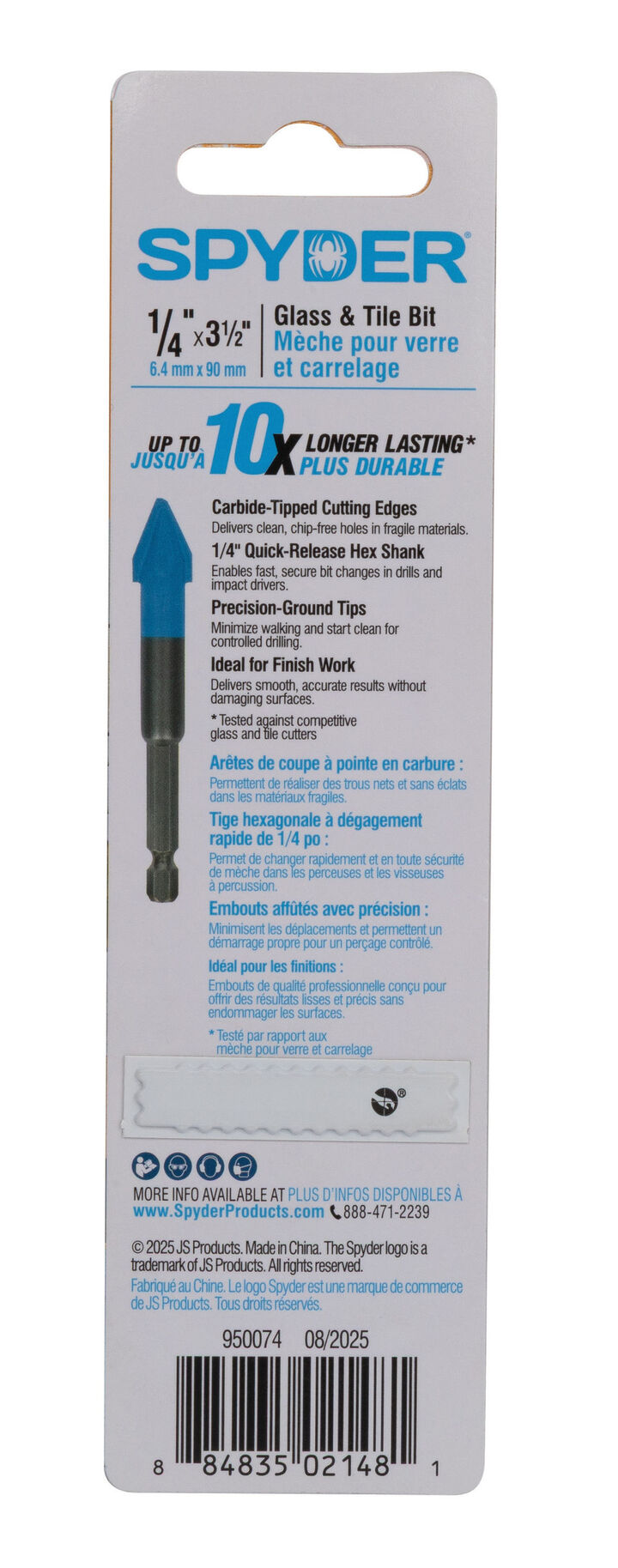 Spyder 1/4 Inch x 3.5 Inch Tile & Glass Drill Bit, Carbide-Tipped, large image number 9