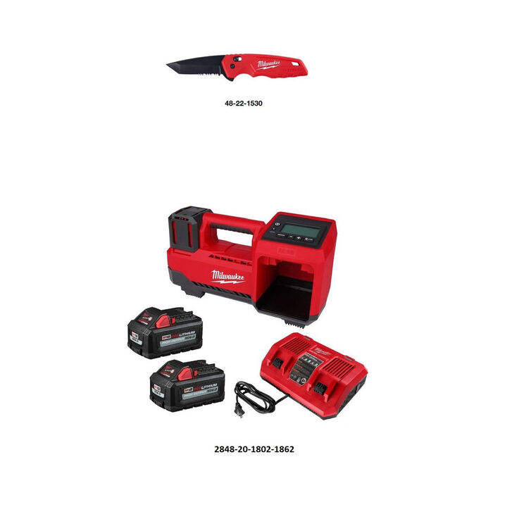 Milwaukee FASTBACK Folding Knife, Tire Inflator with XC6.0 Battery Pack Bundle, large image number 1