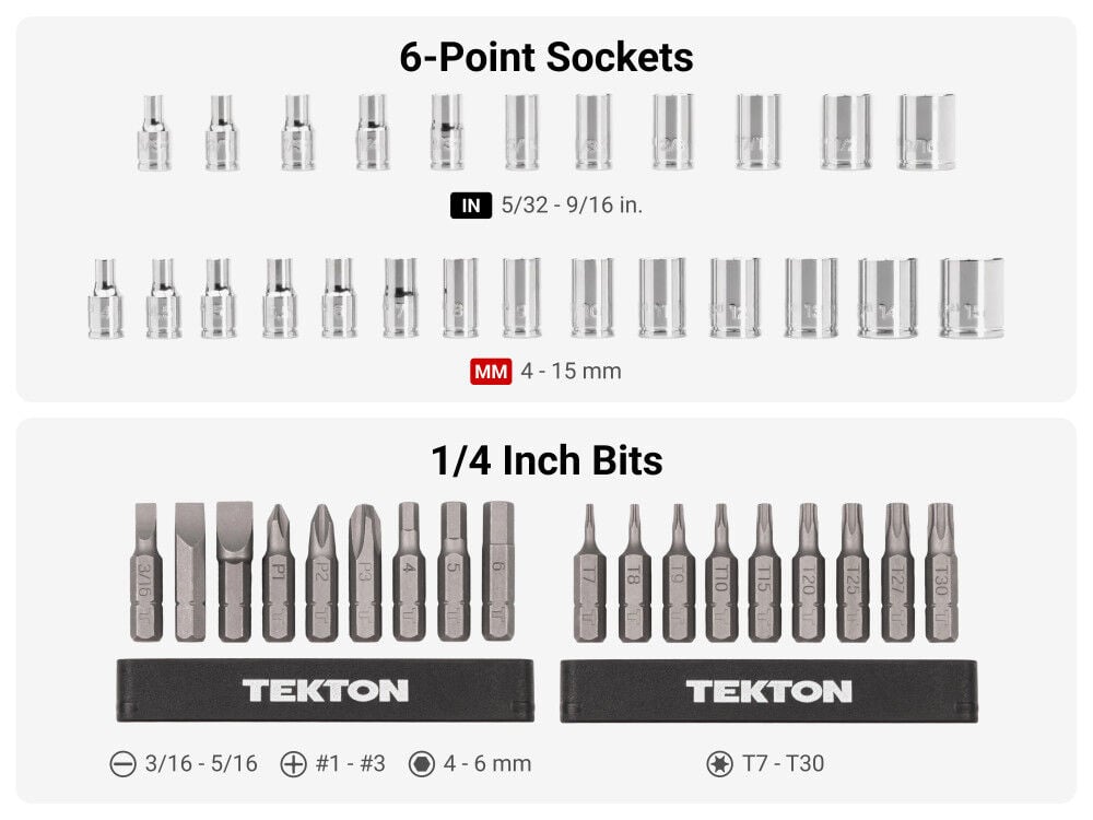Tekton 1/4 Inch 6 Point Small Engine Repair Kit, Ratchet and Case, 50 Pieces, large image number 5