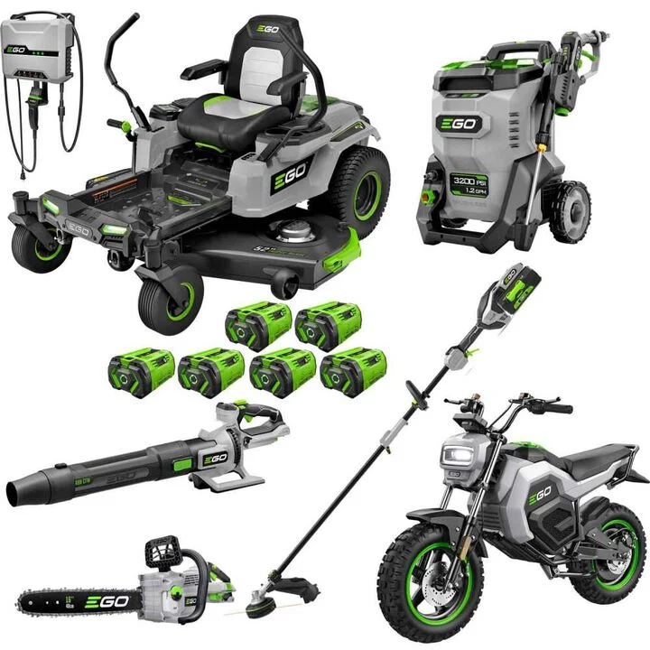 EGO Maniac Bundle ZTurn Mower, Mini Bike, Power Washer, String Trimmer, Chainsaw, & Blower Package