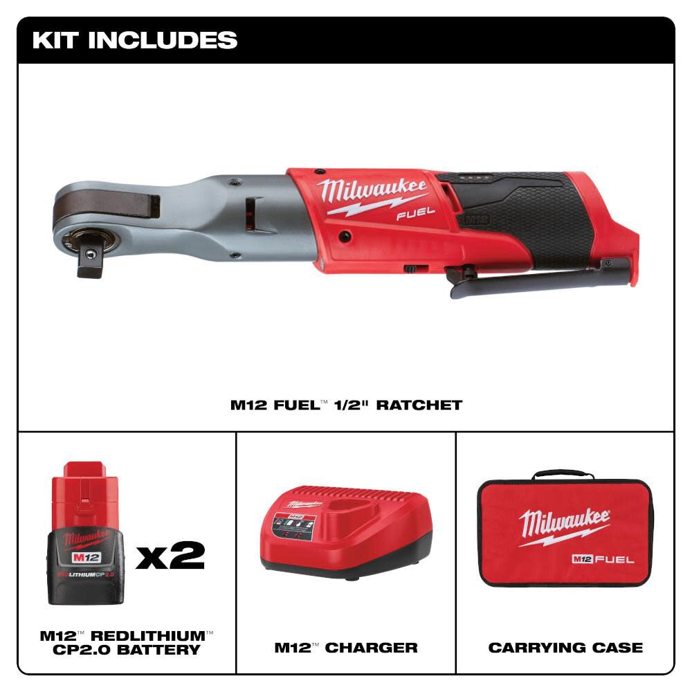 Milwaukee M12 Fuel 1 2 In Ratchet 2 Battery Kit 2558 22 - Image 2