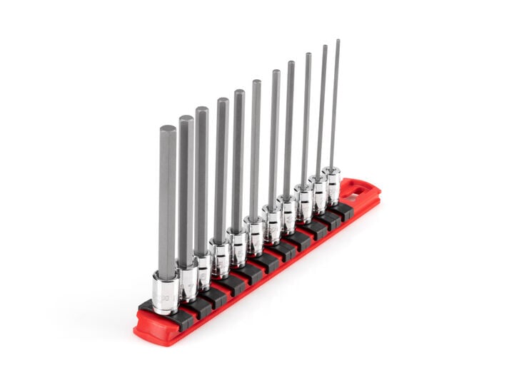 Tekton 1/4 Inch Long Hex Bit Socket Set with Rail, 11 Pieces (2-8 mm)
