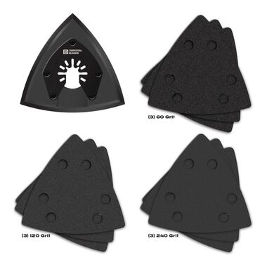 Imperial Blades One Fit 3-1/2in Oscillating Triangle Sanding Pad + Sandpaper Variety Pack 10PC
