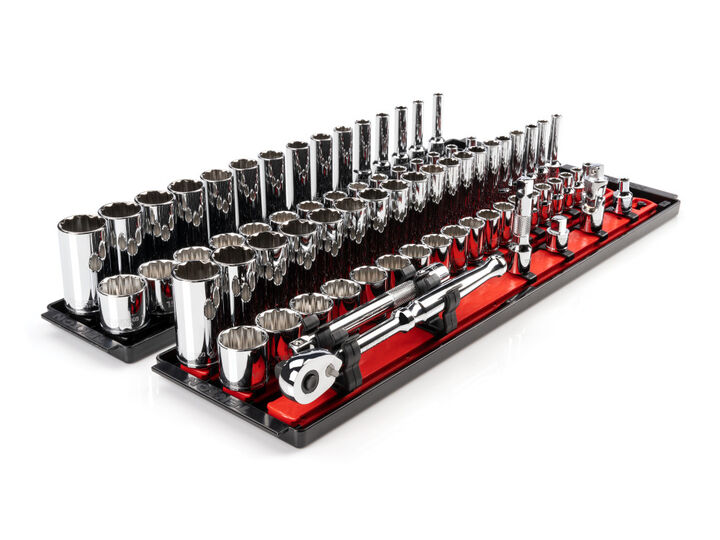 Tekton 3/8 Inch 12 Point Socket and Ratchet Set, (1/4-1 Inch, 6-24 mm), large image number 1