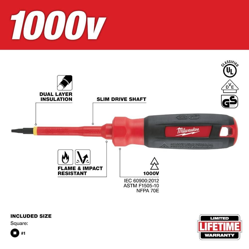 Milwaukee #1 Square 3 in. 1000V Insulated Screwdriver, large image number 2