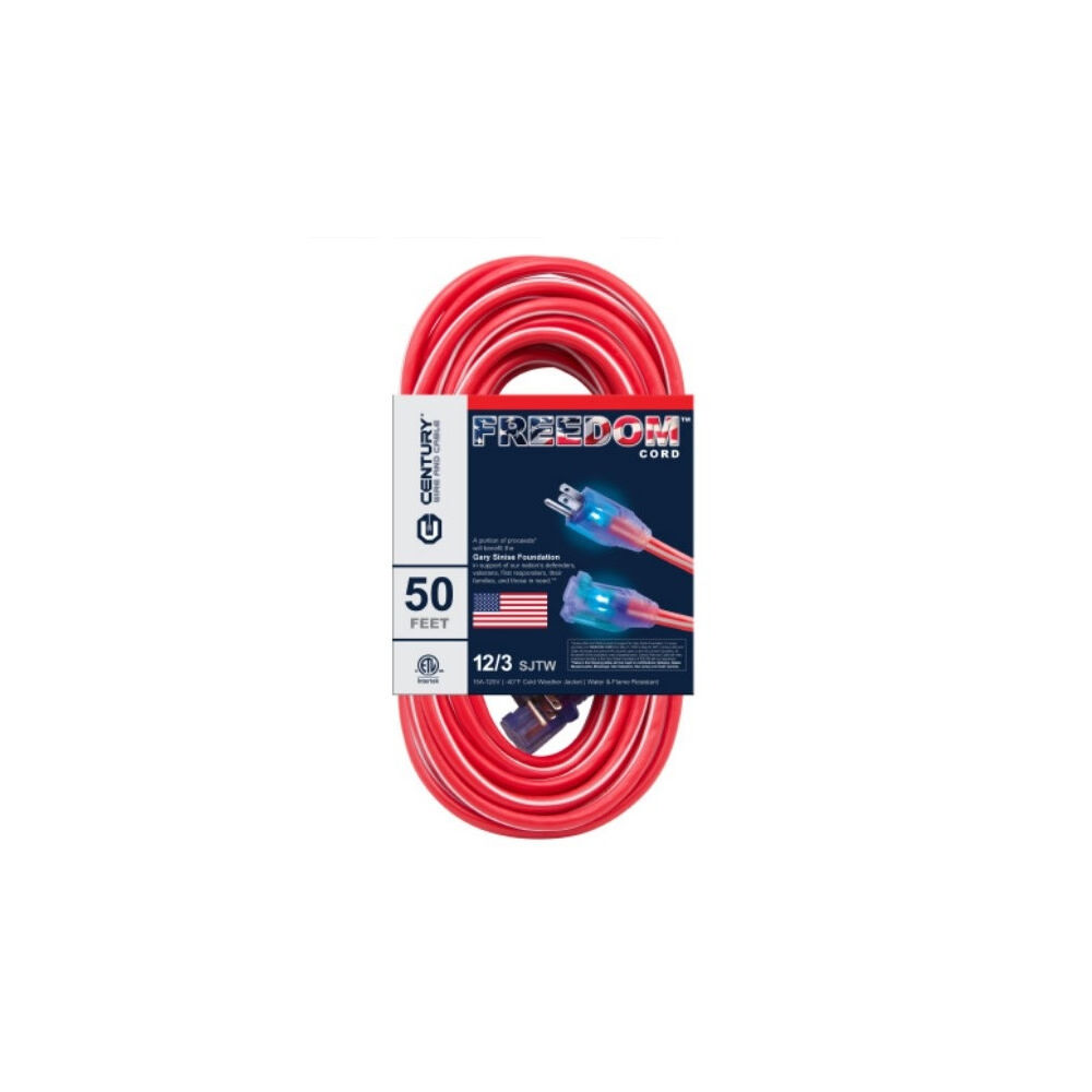 Century Wire Freedom 50 ft 12/3 SJTW Red/White/Blue Lighted Extension Cord, large image number 1