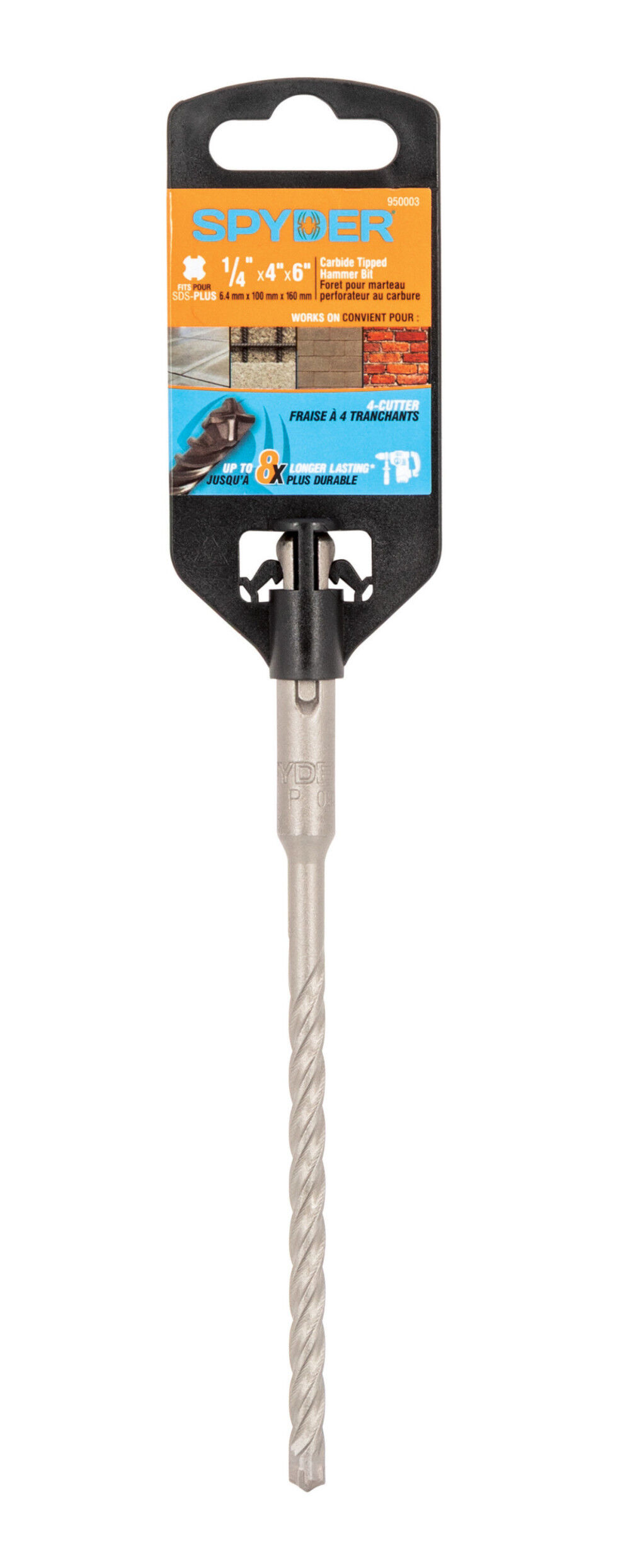 Spyder 1/4 Inch x 6 Inch SDS-Plus 4-Cutter Carbide-Tip Rotary Hammer Drill Bit, large image number 9