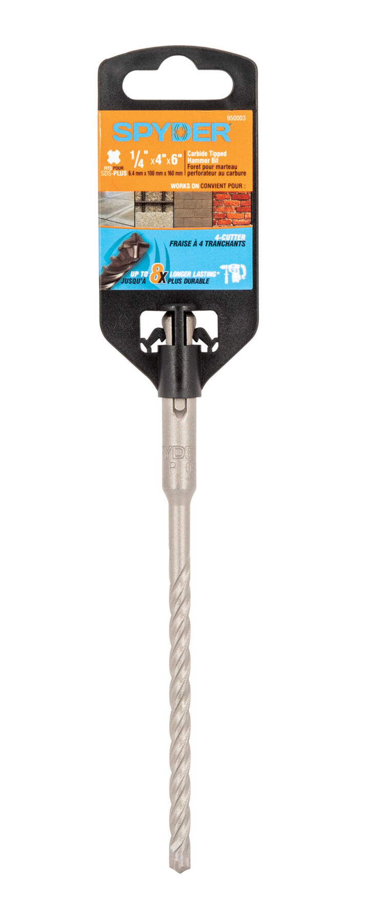 Spyder 1/4 Inch x 6 Inch SDS-Plus 4-Cutter Carbide-Tip Rotary Hammer Drill Bit, large image number 8