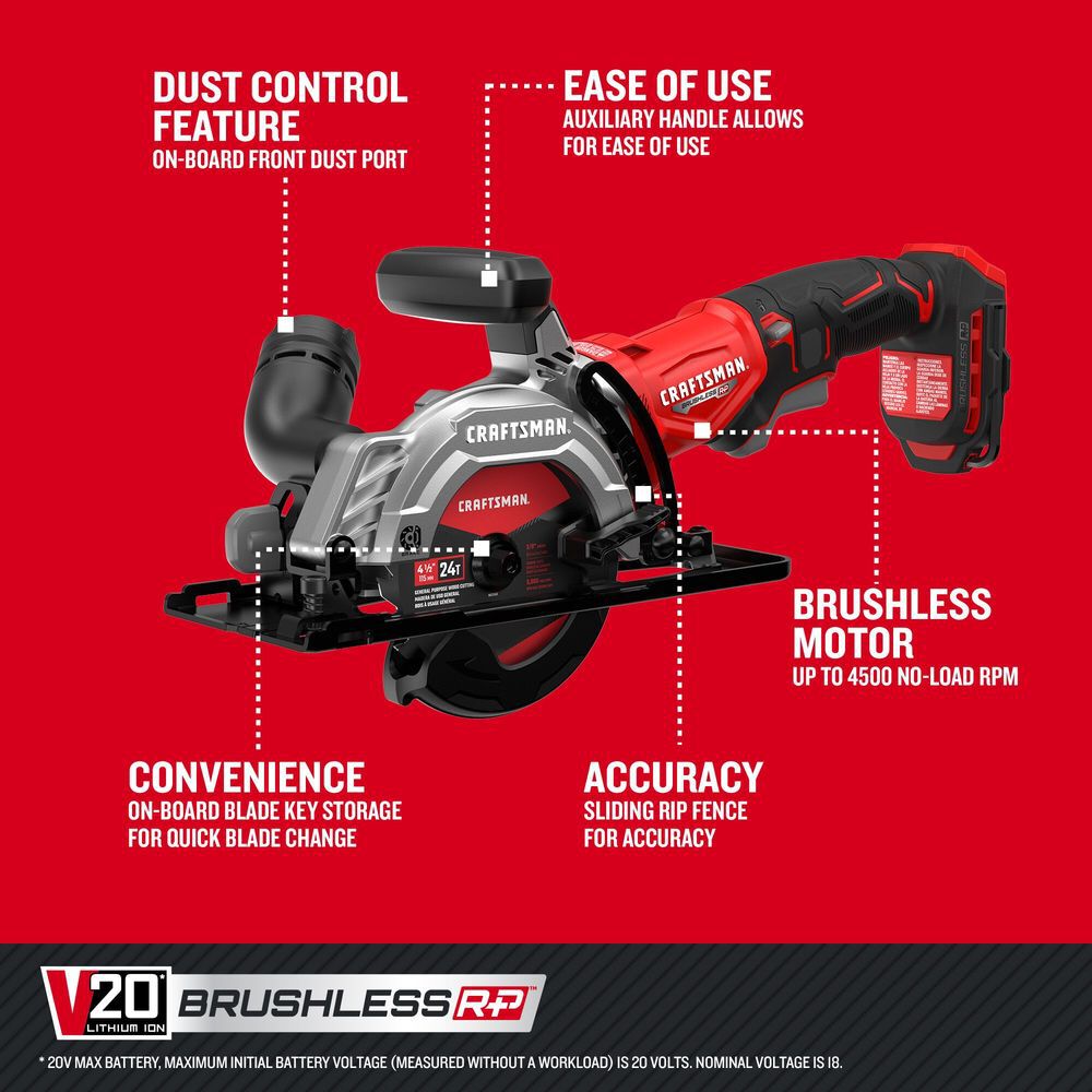CRAFTSMAN V20 BRUSHLESS RP 4.5 Inch Circular Saw (Bare Tool), large image number 6
