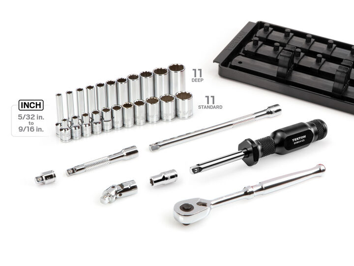 Tekton 1/4 Inch 12 Point Socket and Ratchet Set, 29 Pieces (5/32-9/16 Inch), large image number 1