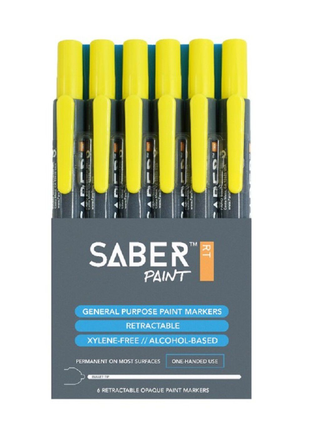 FARO Saber Retractable Paint Marker, Yellow, 6 Pack, large image number 1