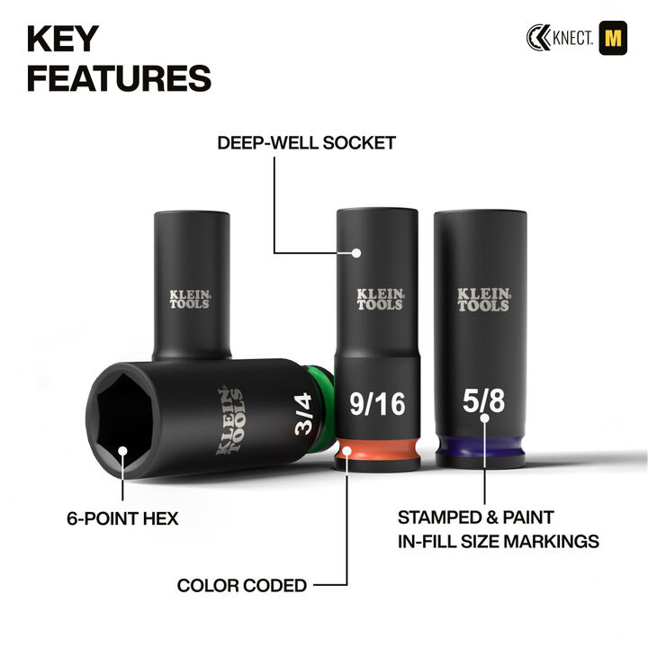 Klein Tools KNECT Deep-Well 3/8 Inch Drive Impact Socket Set, SAE, 9 Pieces, large image number 2