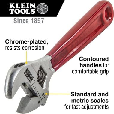 Klein Tools 4in Adjustable Wrench Plastic Dipped, large image number 1