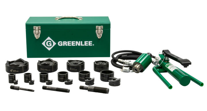 Greenlee 11-Ton Hydraulic Knockout Kit with Foot Pump and Slug-Buster 1/2 Inch - 4 Inch