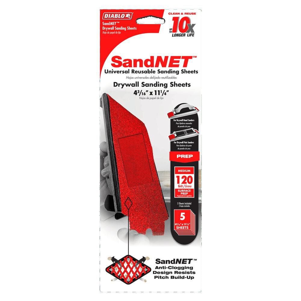 Diablo Tools SandNET Drywall Sanding Sheet 4 3/16in x 11 1/4in 120 Grit Reusable, large image number 2
