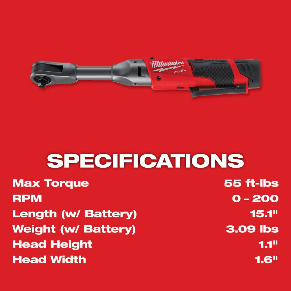 Milwaukee M12 FUEL 3 8 in. Extended Reach Ratchet 1 Battery Kit 2560 21 Acme Tools