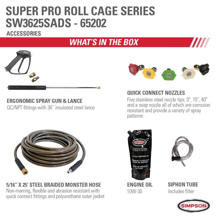 Simpson SuperPro Roll-Cage 3600 PSI 2.5 GPM Gas Powered Cold Water Pressure Washer with 5 Spray Tips, large image number 7