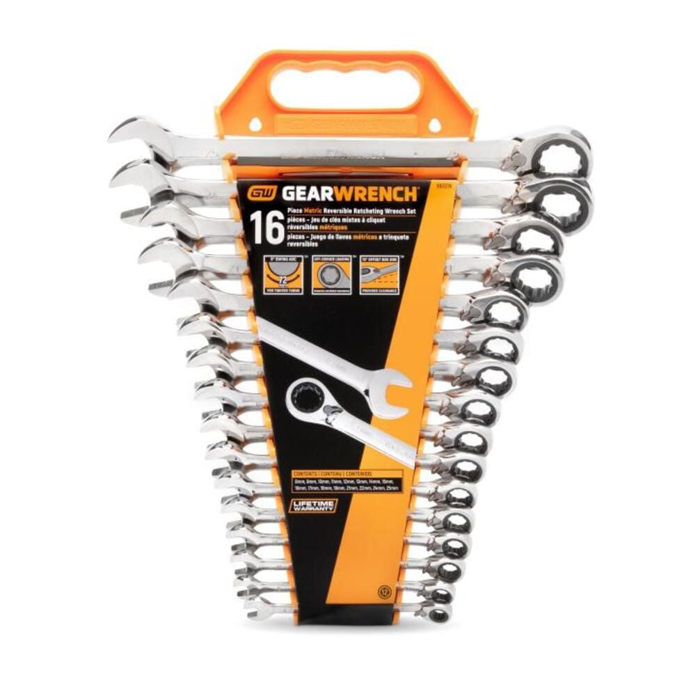 GEARWRENCH 16 Piece 72-Tooth 12 Point Reversible Ratcheting Combination Metric Wrench Set, large image number 5