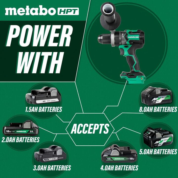 Metabo HPT 18V MultiVolt Cordless 1/2in Hammer Drill (Bare Tool), large image number 2