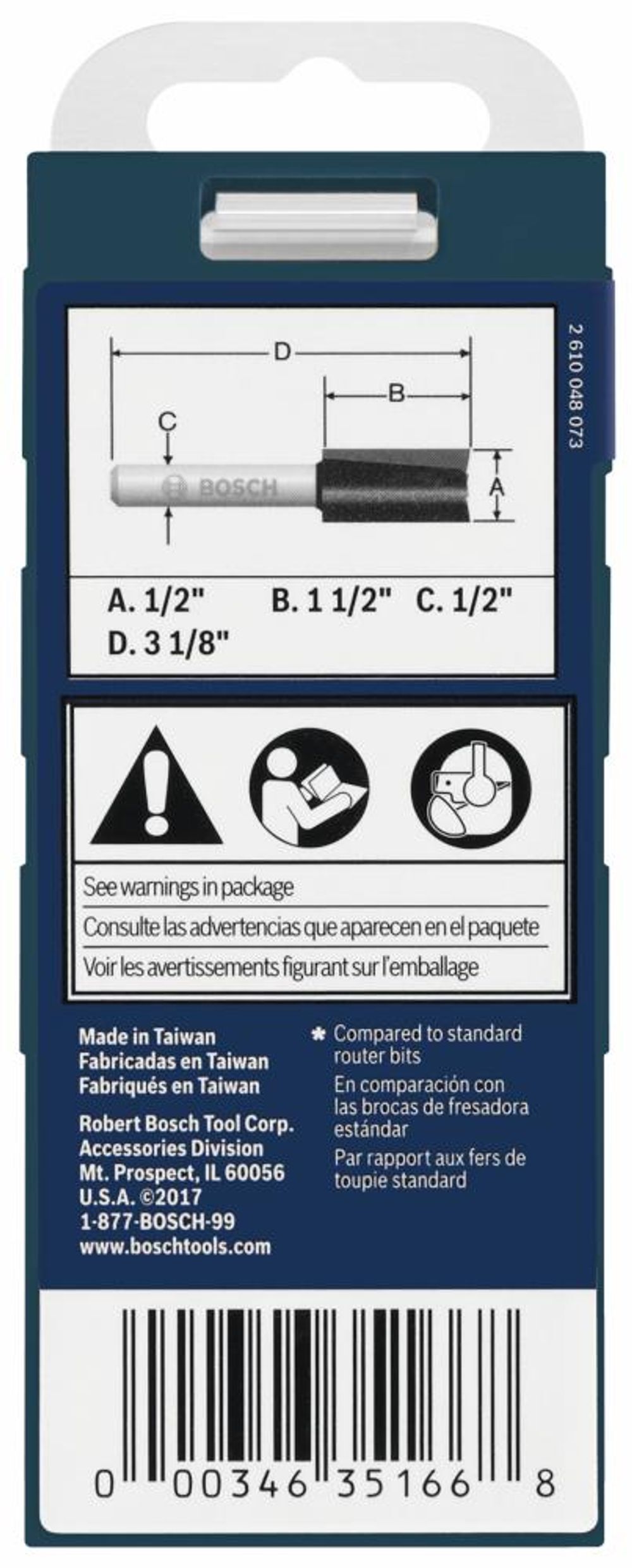 Bosch 1/2in x 1 1/2in Carbide Tipped Double Flute Straight Router Bit, large image number 4