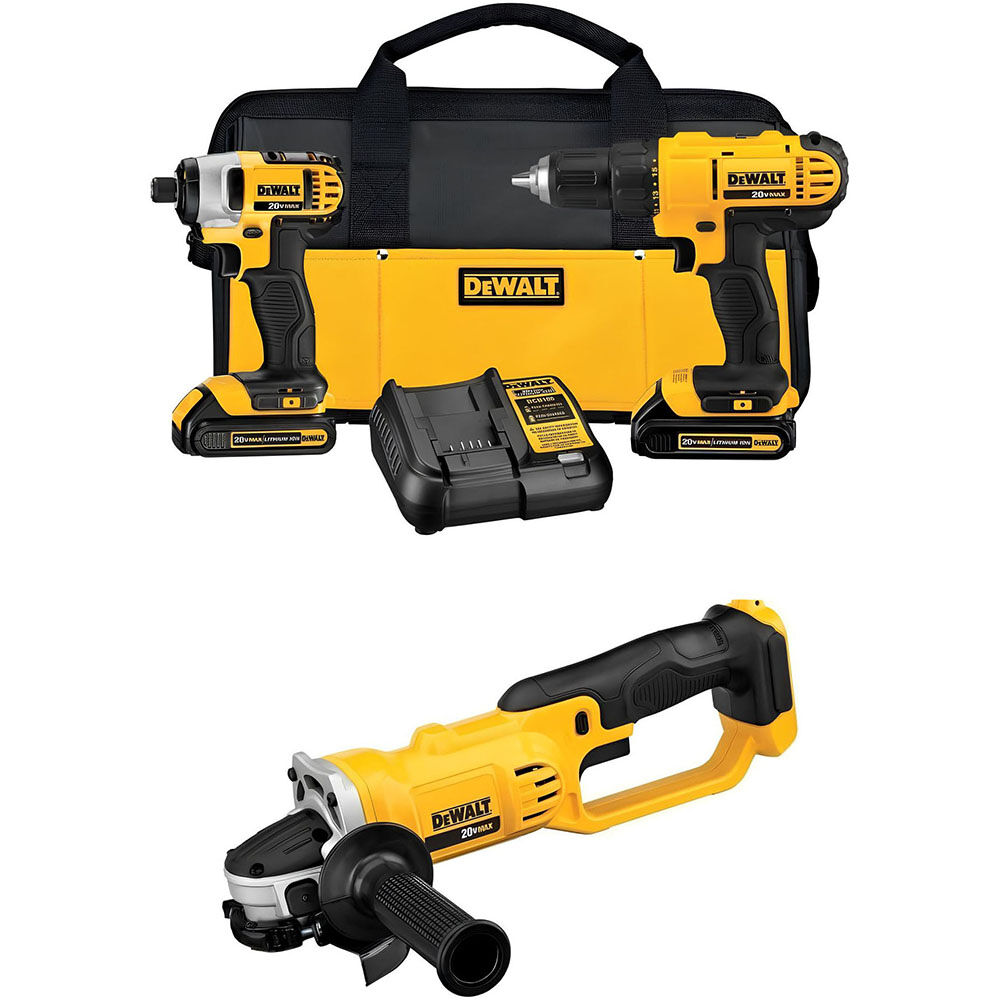 DEWALT 20V MAX Drill Driver/Impact Driver Combo Kit and 4.5 Inch/5 Inch Grinder Bundle, large image number 1
