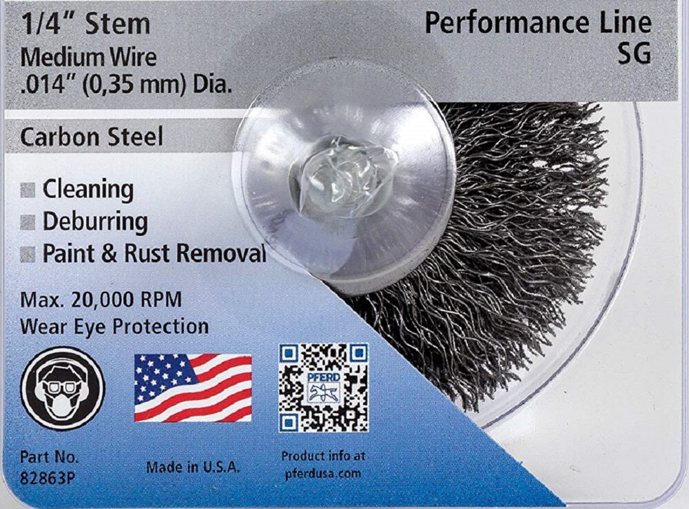 Pferd P.O.P. 3in Mtd Flared Cup Brush - .014 CS Wire 1/4in