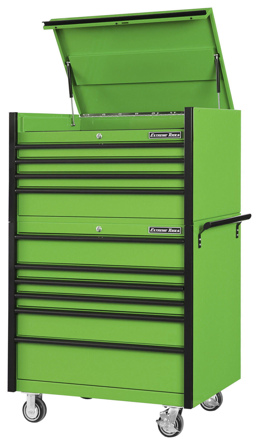 Extreme Tools DX Series 41 Inch W x 25 Inch D 4 Drawer Top Chest & 6 Drawer Roller Cabinet Combo Green with Black Drawer Pulls, large image number 4