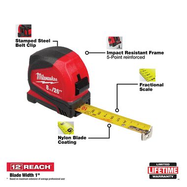 Milwaukee 8 m/26 ft. Compact Tape Measure, large image number 1