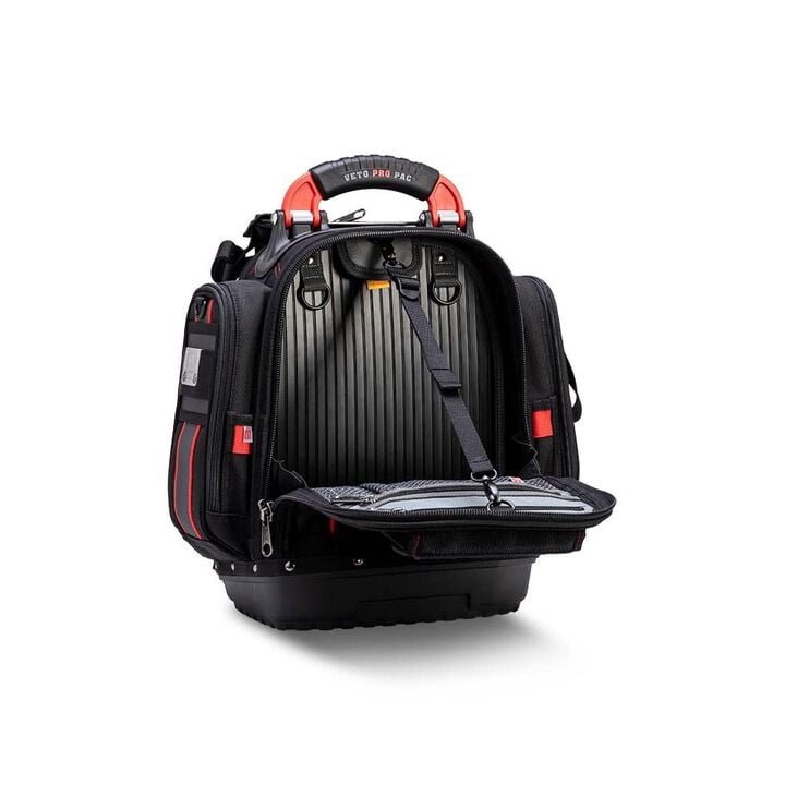 Veto Pro Pac 40 Lbs Small Zippered Compact Tool Backpack, Black/Red, large image number 12